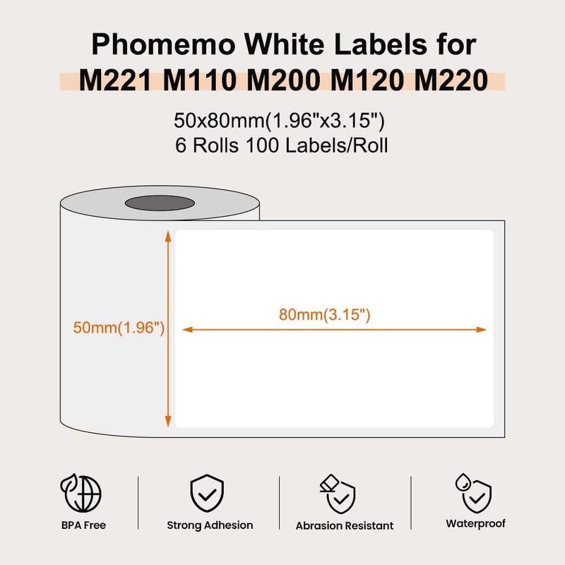 Phomemo M110/M200/M220/M221/M120 Selbstklebende Etiketten, 1.97"x3.15"(50x80mm) Thermoetiketten papi