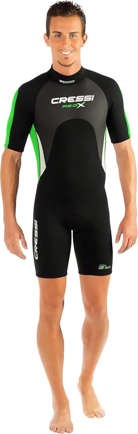Cressi Med X Men's - Shorty Herren Neoprenanzug Premium Neopren 2.5 mm M/3 Schwarz/Limette/Silber, M
