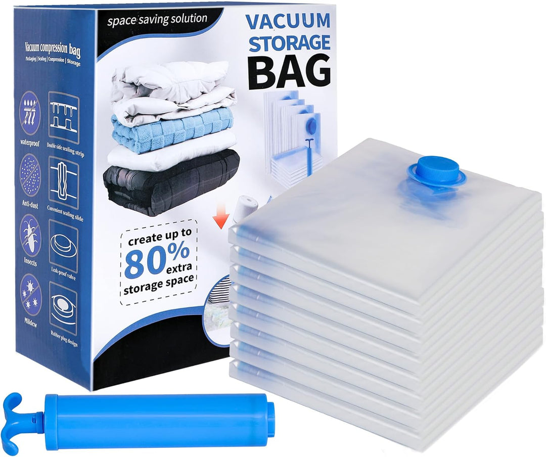 SKERITO Vakuumbeutel für kleidung 8 Jumbo, 100x80cm Aufbewahrungsbeutel, Reise Vakuum Wiederverwendb