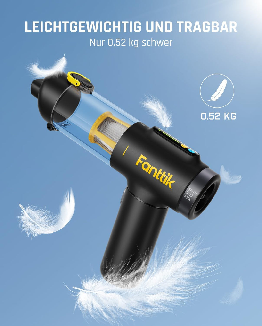 Fanttik Slim V10 Mix Kabelloser Auto-Staubsauger, 4-in-1 Handstaubgebläse, Smart-LED-Farbdisplay, 16