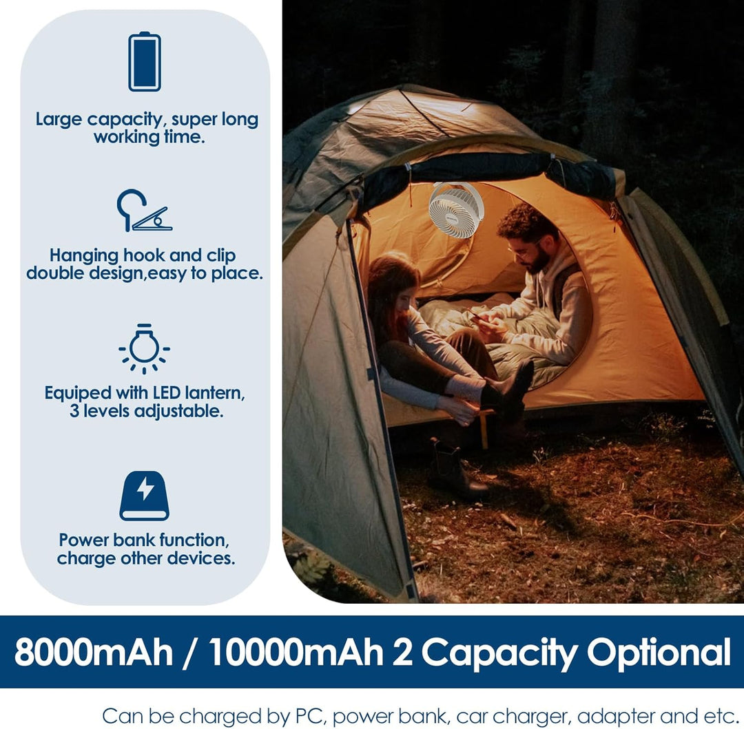 Simpeak 8000mAh Camping Ventilator Tischventilator, Mini USB Ventilator leise, Clip Fan mit Fernbedi