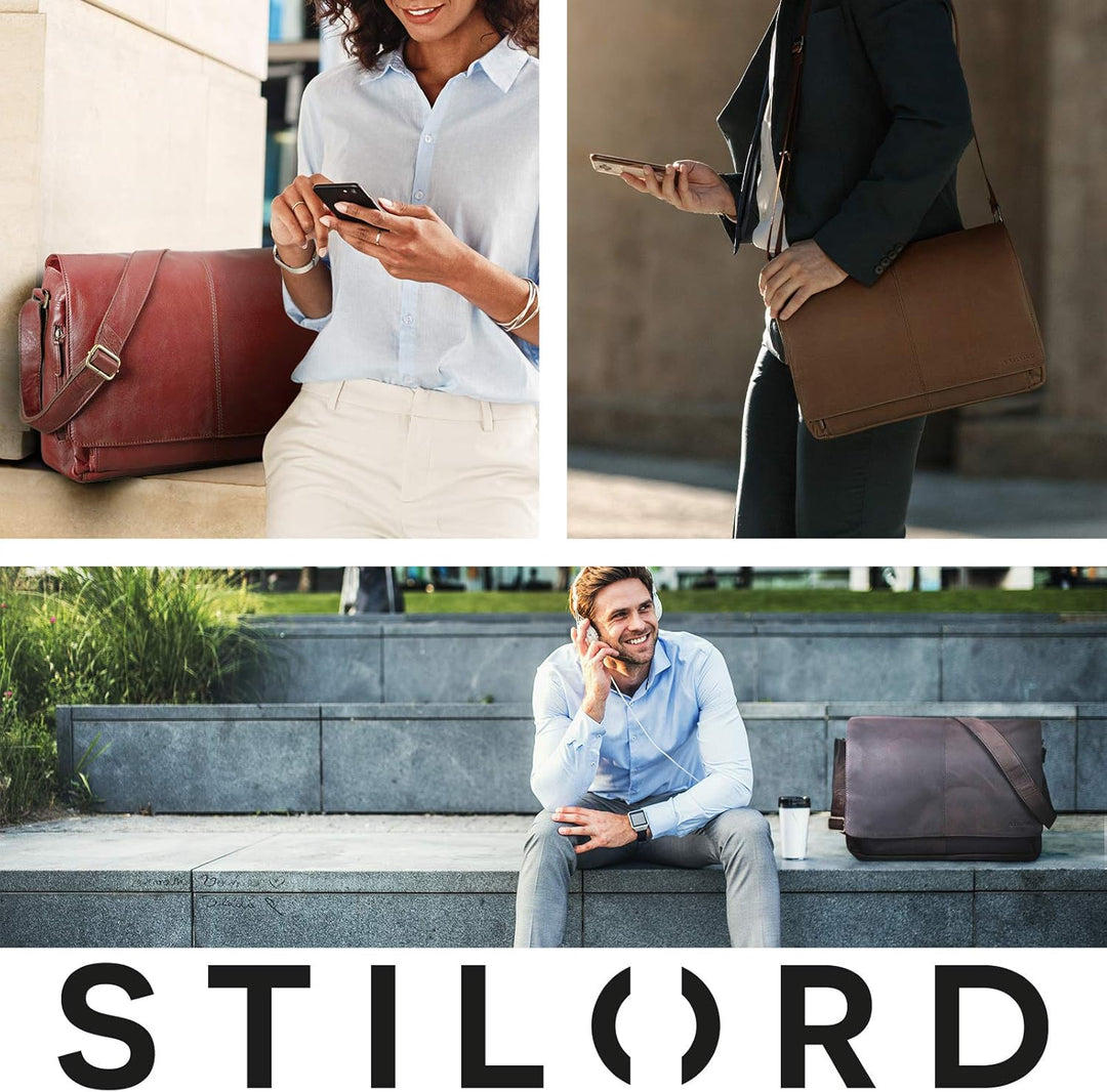 STILORD 'Alex' Vintage Ledertasche Männer Frauen Businesstasche zum Umhängen 15,6 Zoll Laptoptasche