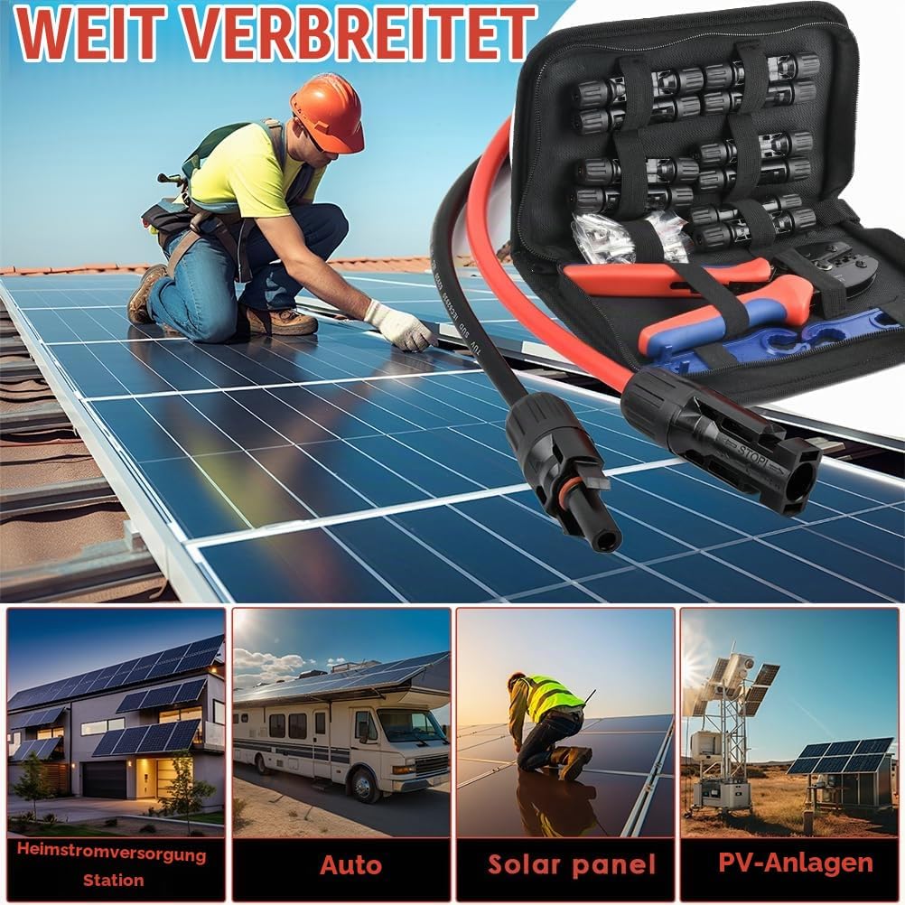 mc4 Crimpzange Set für 2.5/4/6mm² Solarpanel PV Kabel, Solar Crimpzange Werkzeug mit 10 Paar Kabelst
