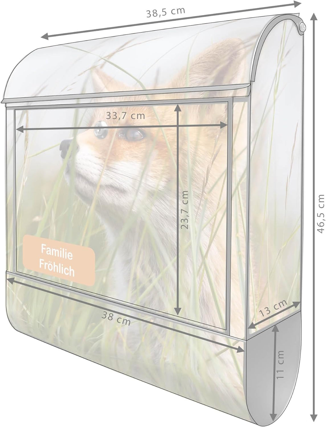 banjado® Design Briefkasten personalisiert mit Motiv Fuchs 39x47x14cm & 2 Schlüssel - Briefkasten St