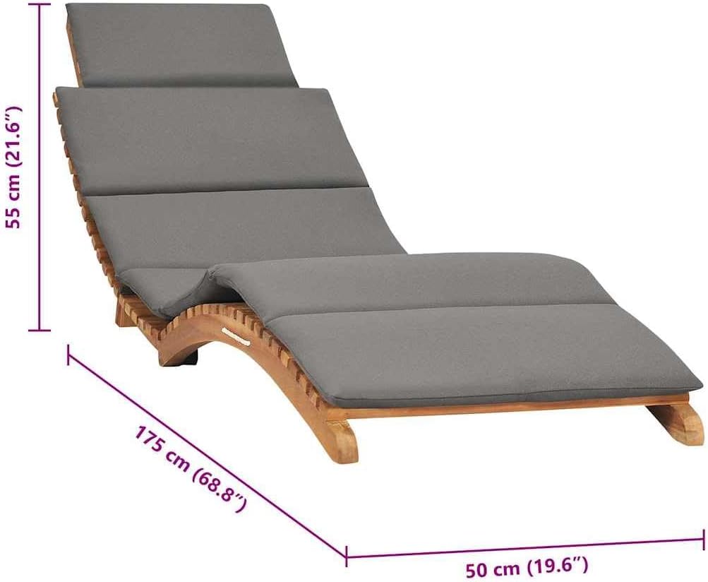 vidaXL Teak Massiv Sonnenliege Klappbar mit Dunkelgrauer Auflage Klappliege Gartenliege Relaxliege G