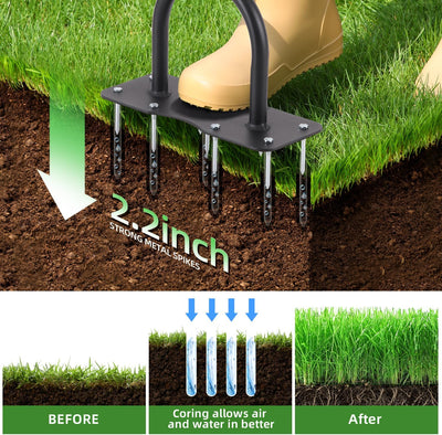 Ohuhu Rasenlüfter mit Spikes Aerifizierer für Rasen, Rasenlüfter Vertikutierer Rasenbelüfter für ver