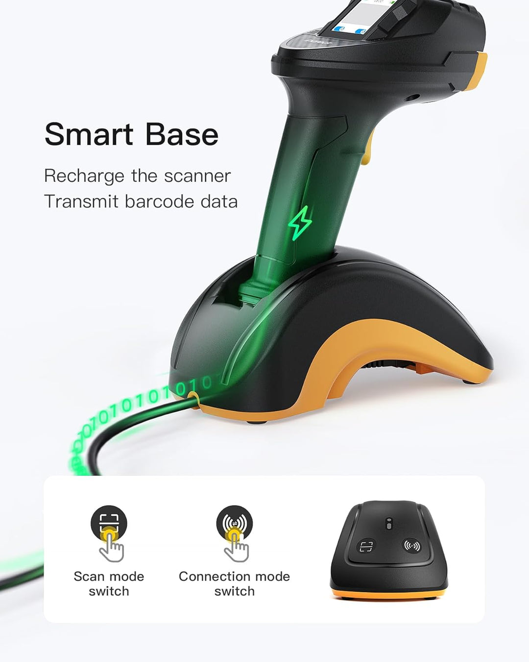 Inateck Barcode Scanner Bluetooth, 2D 1D Wireless Handheld Scanner, QR Code Scanner, mit Touchscreen