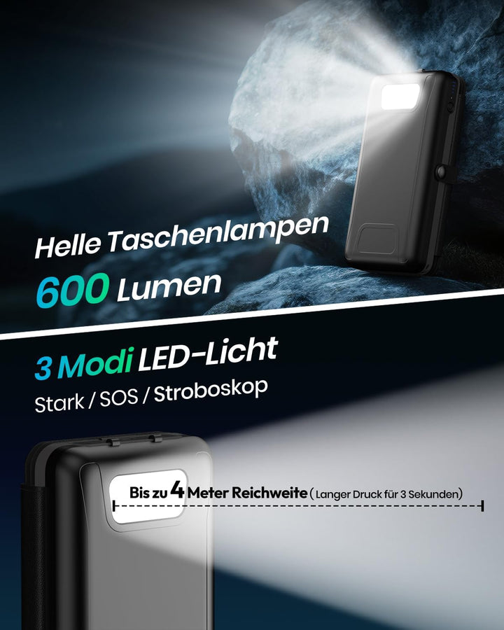 Solar Power Bank - A ADDTOP Solar Ladegerät Tragbares Powerbank Schnelles Aufladen Noir, Noir