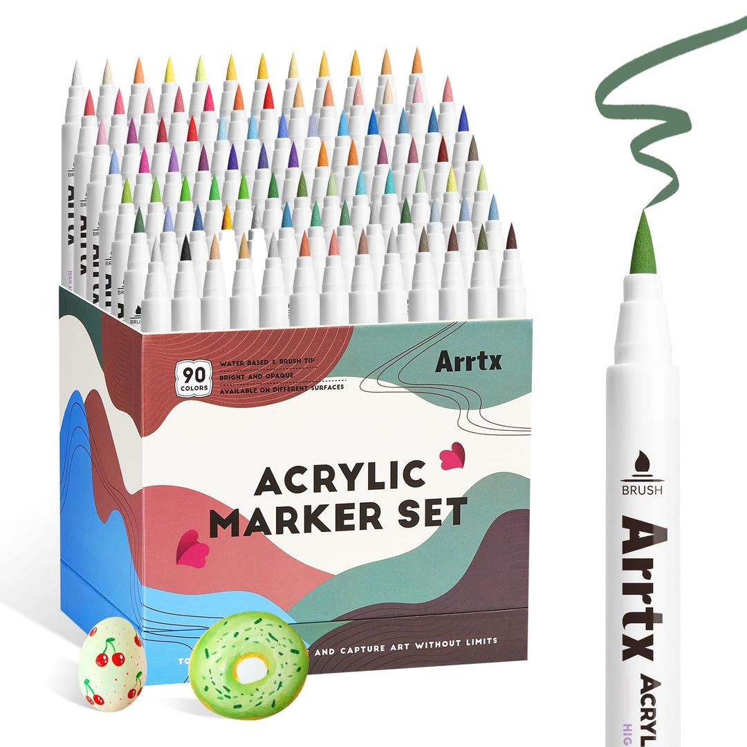Arrtx Acrylstifte für Steine wasserfest, 90 Farben Acrylstifte Marker Pinsel Spitze, Stifte Steine B