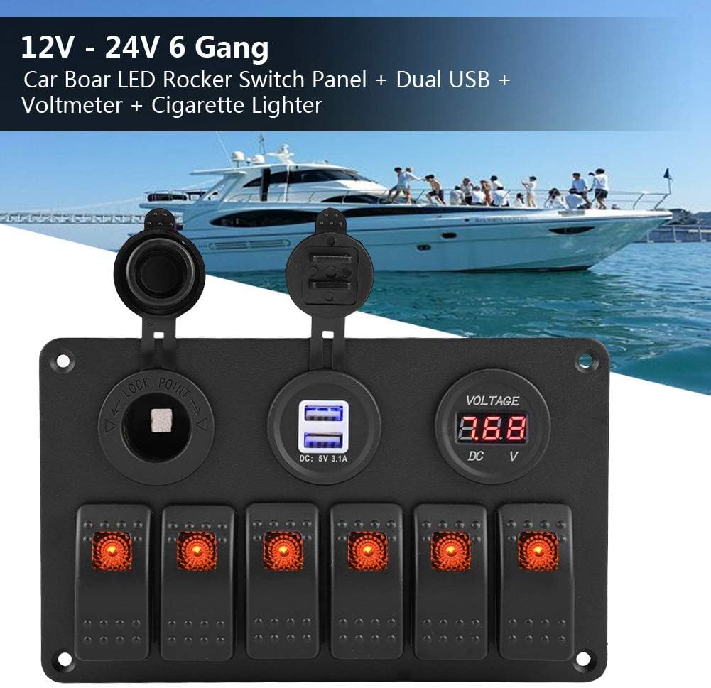 Schalttafel, 12V 24V 6 Gang Auto Boot Marine LED Wippschalter Panel Dual USB Voltmeter Zigarettenanz