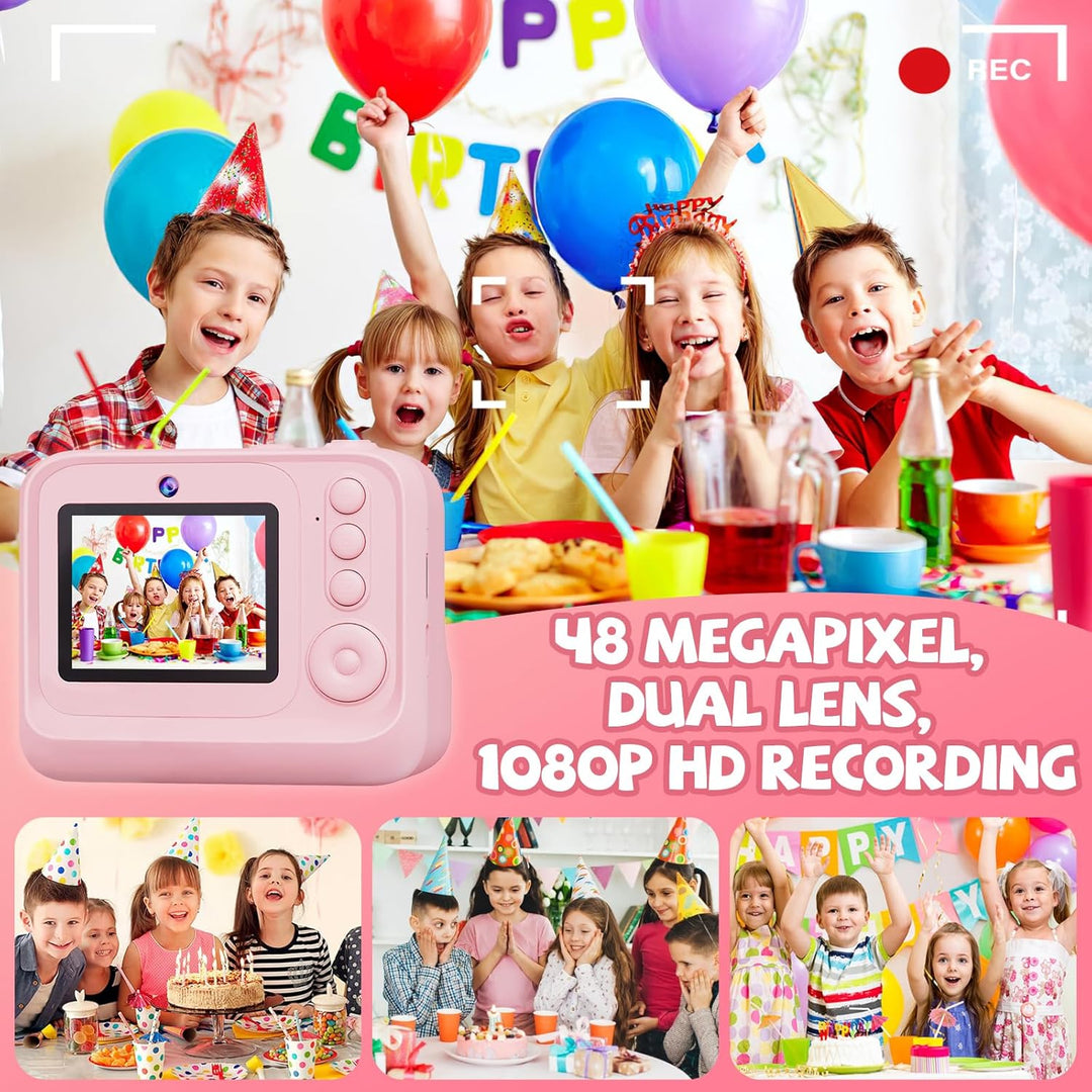 Kinderkamera Sofortbildkamera, 2,4 Zoll Bildschirm 1080P HD Kinderkamera, mit 32GB Karte und 3 Rolle