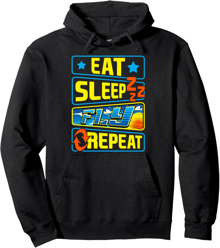 Cute Eat Sleep Fly Repeat Airplane Pilot Aviation Pun Pullover Hoodie