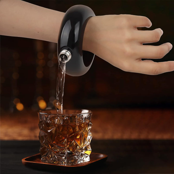 TOPTIE 3,5 Oz Armreif Flachmann Edelstahl, Kristalldeckel Armband Flachmann mit Trichter, Geschenkbo