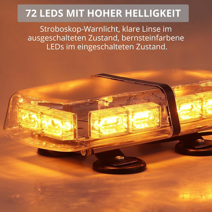 Justech 72 LED Rundumleuchte 7 Modi 12/24V Blitzleuchte Schraube Starker Magnet Amber Warnleuchte No