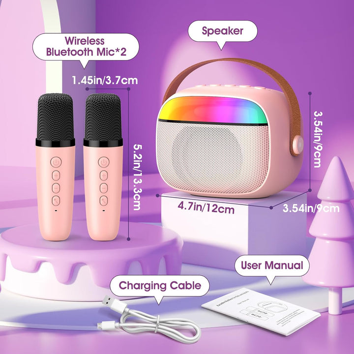 Karaoke Maschine mit 2 Mikrofon Kinder, Geschenk Mädchen 3-12 Jahre Mini Karaoke Mikrofon Kinder Mäd