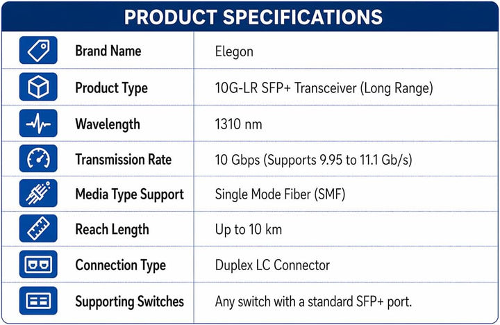 10GBASE-LR SFP+ Transceiver, 10G SMF Duplex LC, bis 10km (6.2mi), kompatibel Cisco SFP-10G-LR, Ubiqu