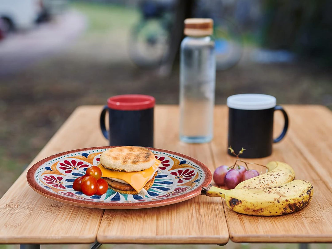 Melamin Ess-Geschirr Set für 4 Personen, Campinggeschirr mediterranes Design Essgeschirr für 4 Perso