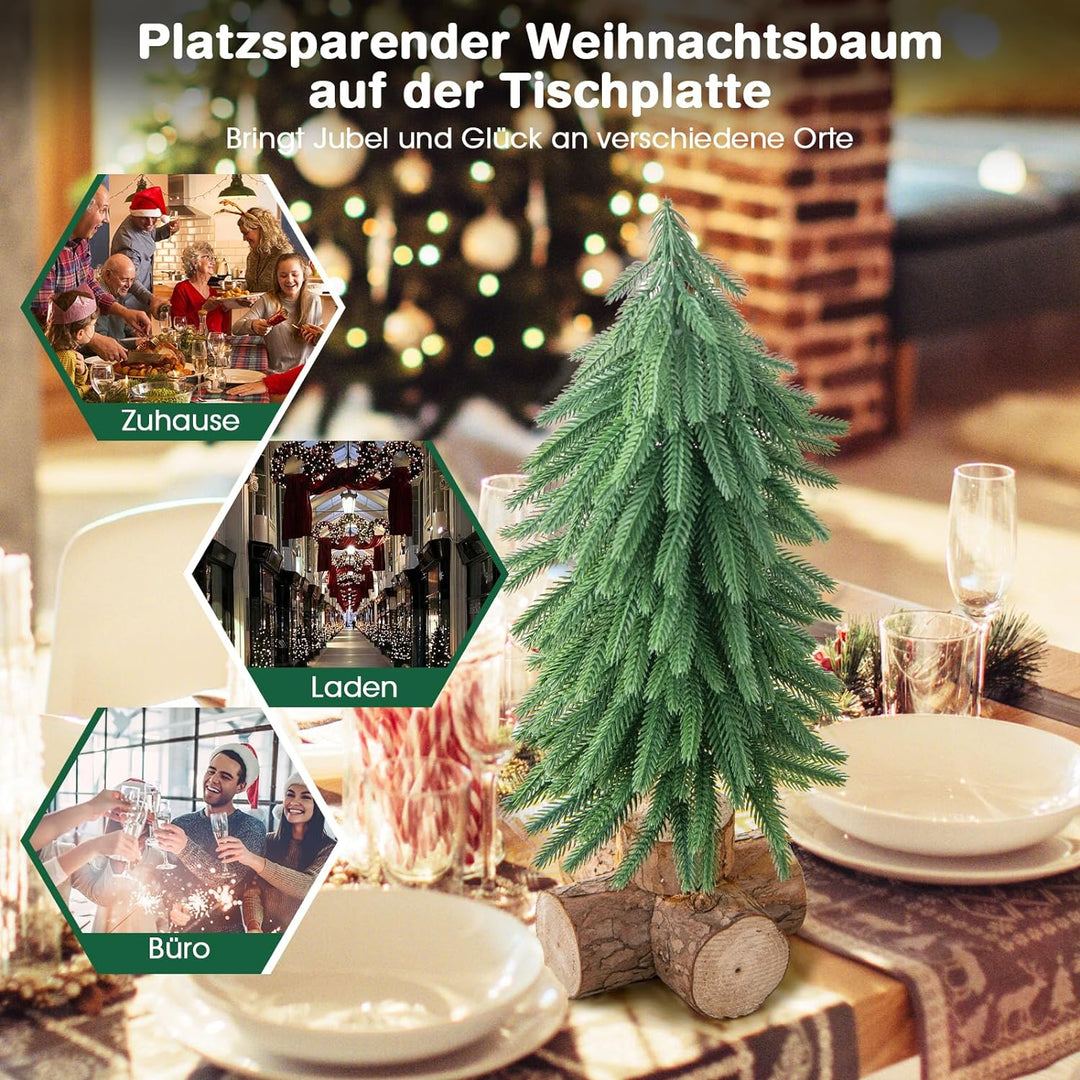 GOPLUS Mini-Weihnachtsbaum 40cm, Künstlicher Tannenbaum auf Holzfuss mit 200 PE-Zweigspitzen, Kleine