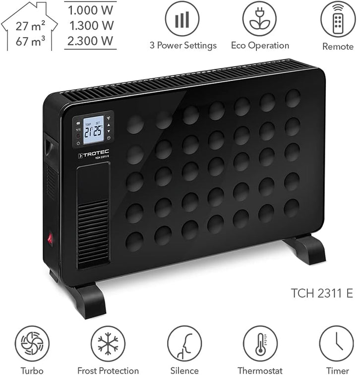 TROTEC Heizkörper Elektro TCH 2311 E – Heizleistung 1000 W / 1300 W / 2300 W – Konvektor mobil, schw