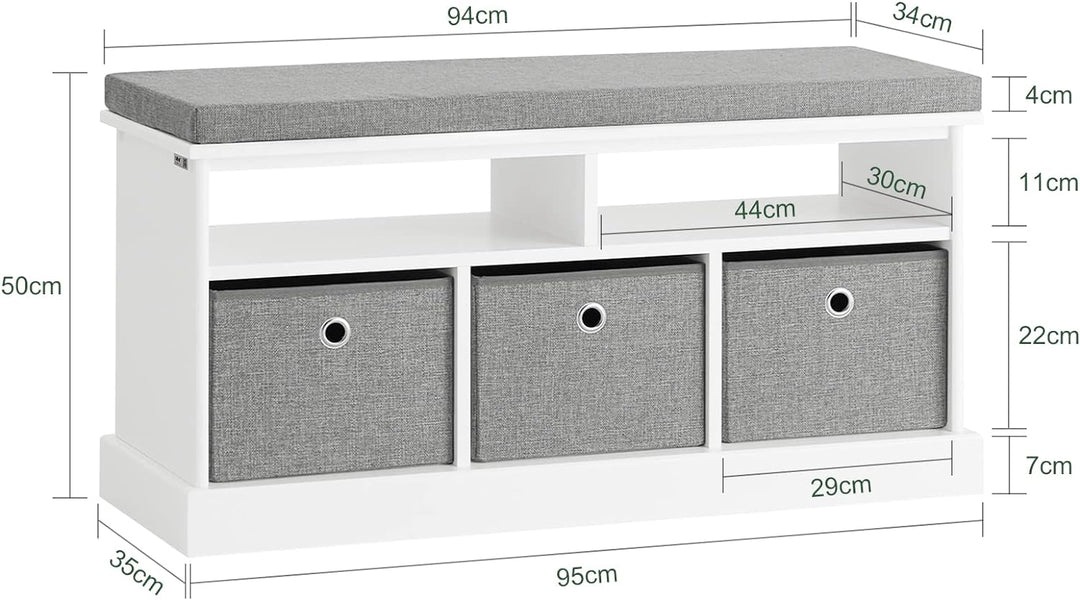 SoBuy FSR67-HG Schuhtruhe Sitzkommode Schuhschrank mit 3 grauen Körben und Ablage Sitzbank mit Sitzk