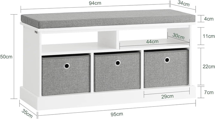 SoBuy FSR67-HG Schuhtruhe Sitzkommode Schuhschrank mit 3 grauen Körben und Ablage Sitzbank mit Sitzk