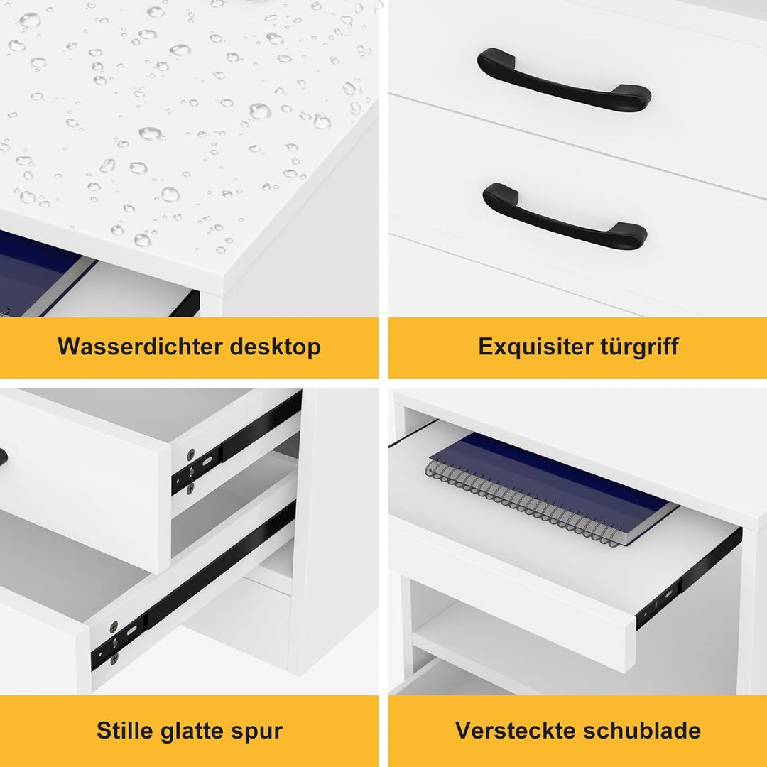 Lvhecforhm Nachttisch mit Steckdosen, Nachttisch Weiss Einstellbares Licht, Nachttische mit 2 Schubl