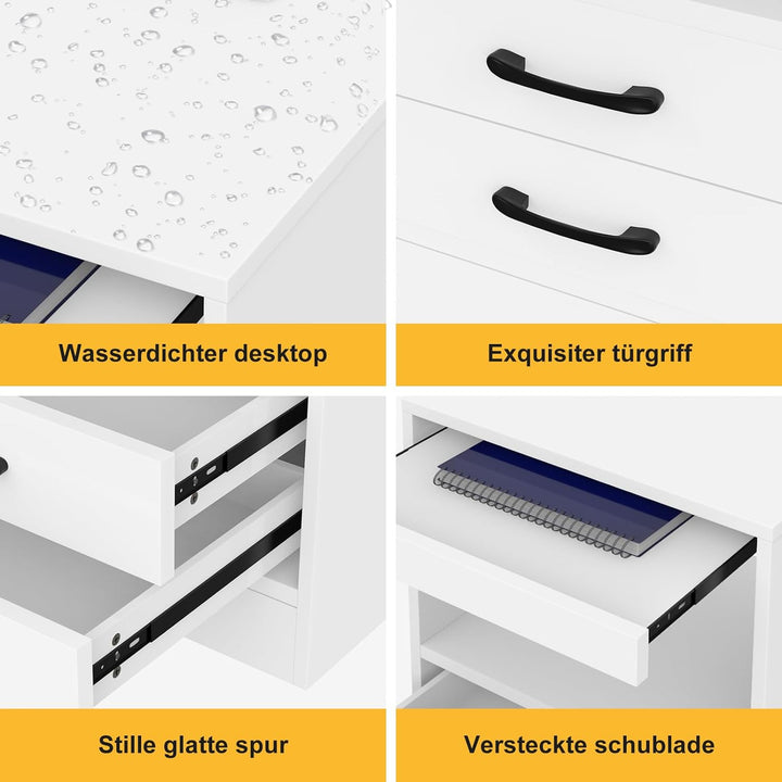 Lvhecforhm Nachttisch mit Steckdosen, Nachttisch Weiss Einstellbares Licht, Nachttische mit 2 Schubl