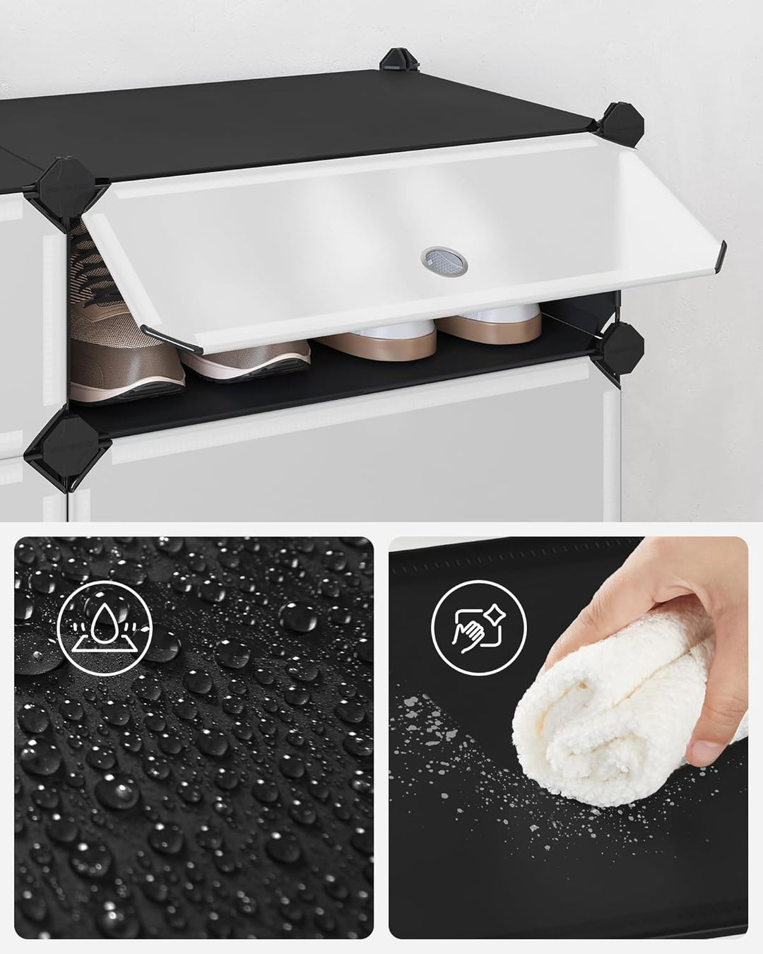 SONGMICS Schuhregal mit 10 Ebenen, Steckregal, Regalsystem, Schuh-Organizer, DIY-Regal, mit Tür, aus