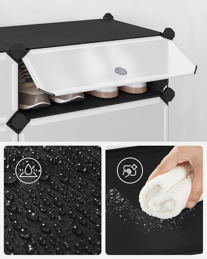 SONGMICS Schuhregal mit 10 Ebenen, Steckregal, Regalsystem, Schuh-Organizer, DIY-Regal, mit Tür, aus