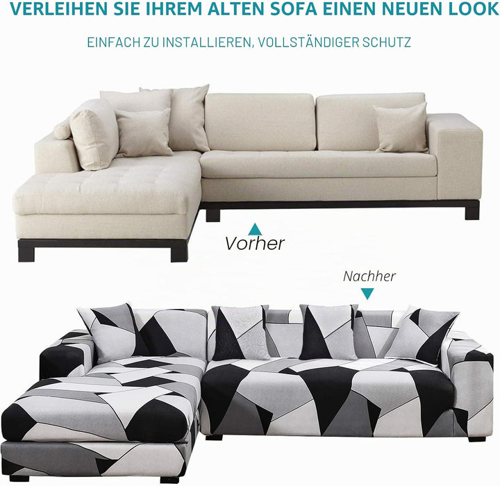 ShowyLive Sofa Überzug Couch Überzug 2er Set für Ecksofa L-Form Sofabezug 3 Sitzer+3 Sitzer, mit 4 S