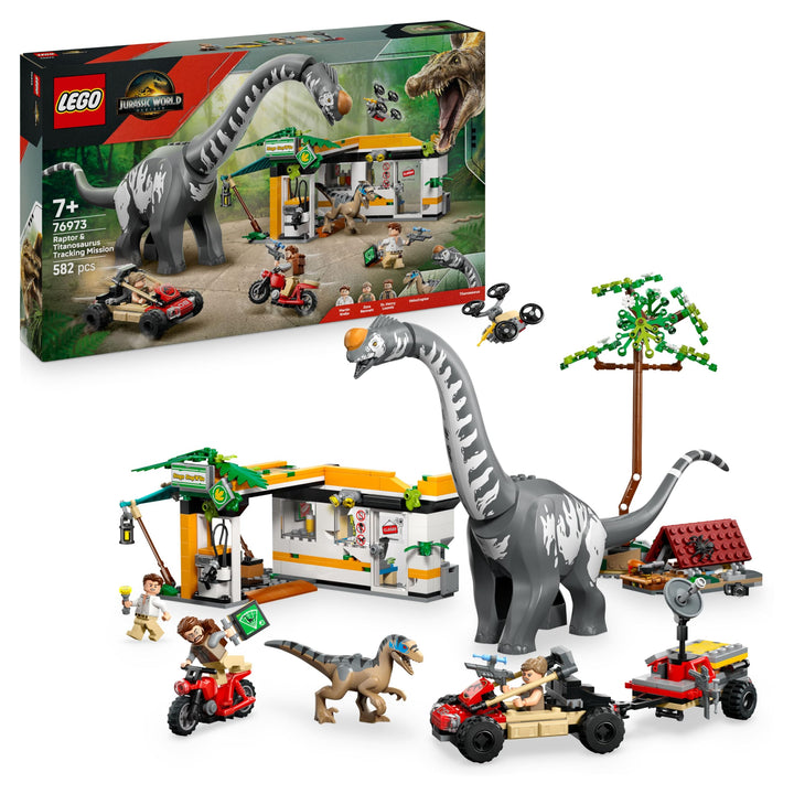 LEGO Jurassic World Raptor & Titanosaurus: Grosse Fährtensuche – 2 Spielzeug Dinosaurier Figuren, EI