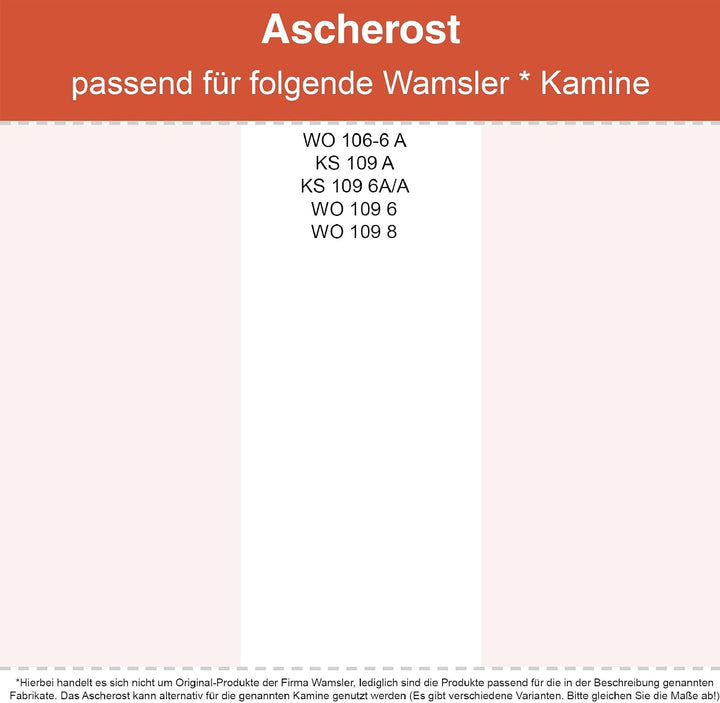 Kaminrost/Stehrost 312 x 110 x 8 mm passend für Wamsler** Kaminöfen inkl. Modellübersicht - Ascheros