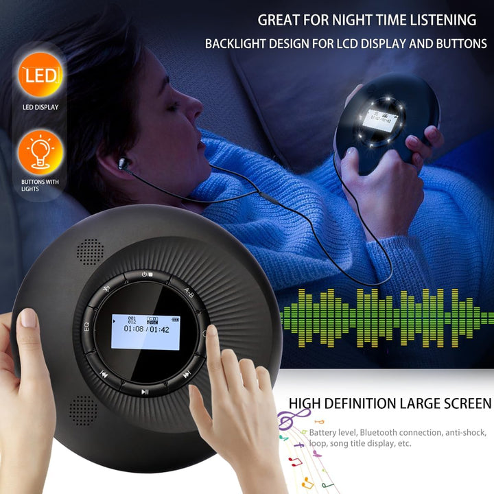 Tragbarer CD-Player Bluetooth wiederaufladbarer 1500mAh Auto CD-Player mit Bluetooth und Stereo Dual