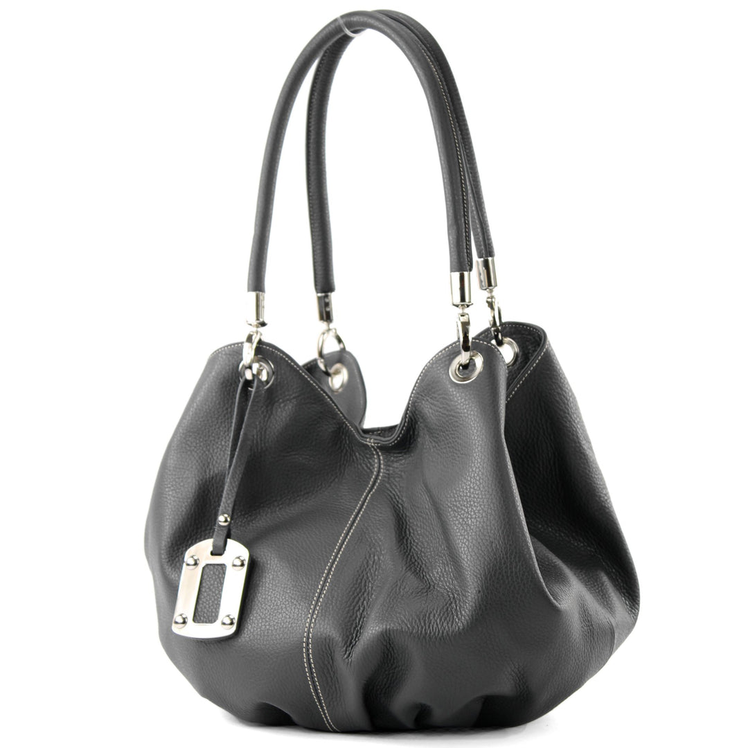 modamoda de 228 Damen Leder Schultertasche Hobo bag handmade in Italy Anthrazitgrau2021, Anthrazitgr