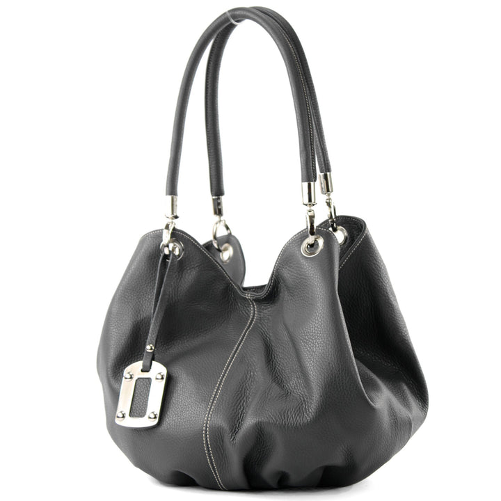 modamoda de 228 Damen Leder Schultertasche Hobo bag handmade in Italy Anthrazitgrau2021, Anthrazitgr