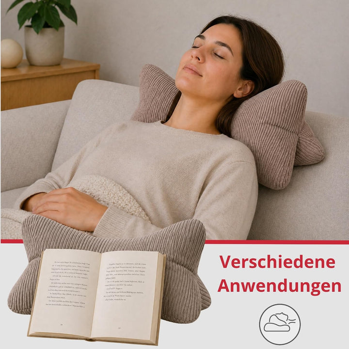 liebling Cord Lesekissen für Bett und Sofa, Bücherkissen, Lesehilfe, 40x25 cm, Leseknochen, Serie Ve