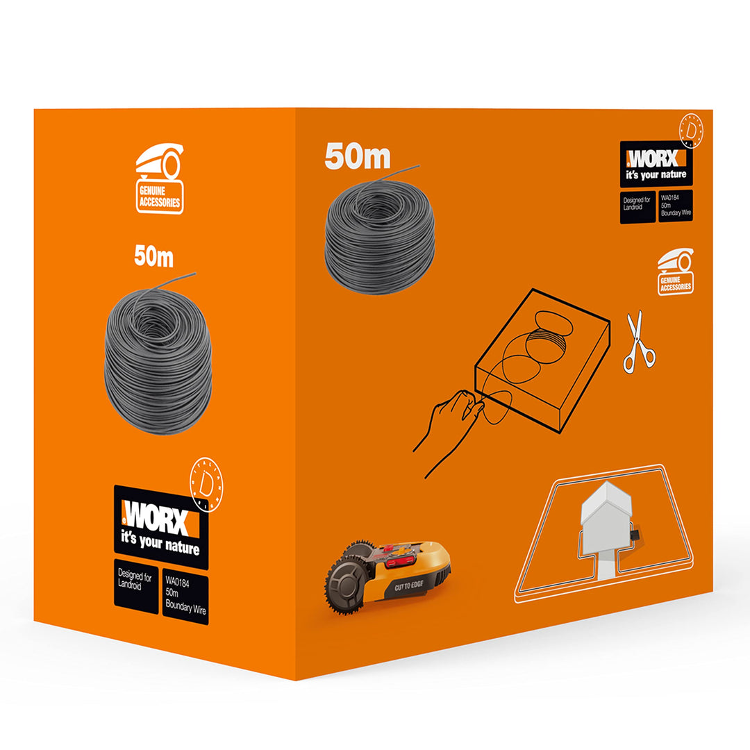 WORX WA0184 Begrenzungsdraht für Landroid Mähroboter – 50m stabiles Begrenzungskabel zum Eingrenzen