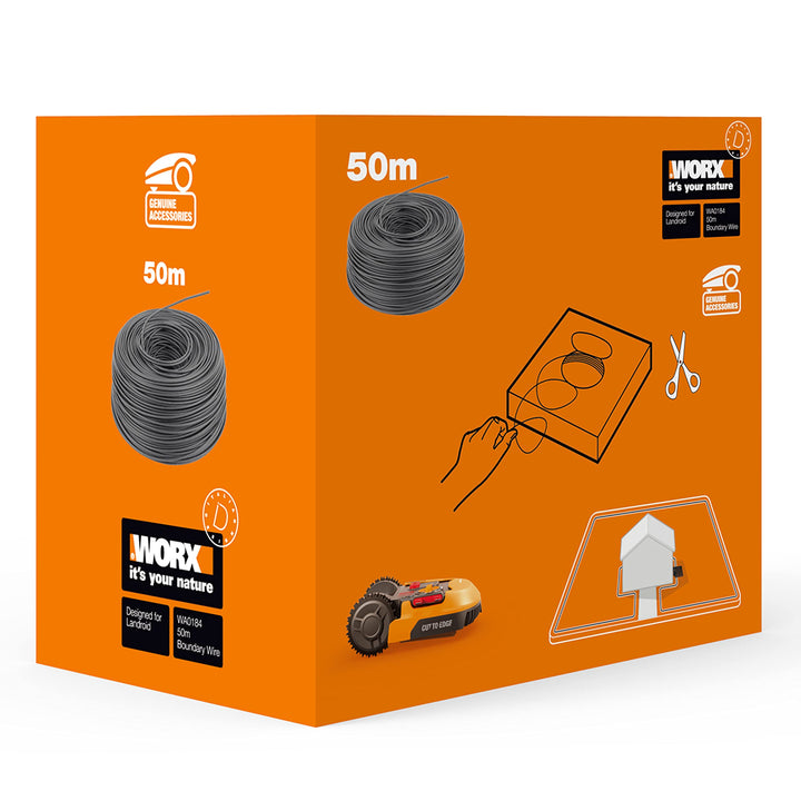 WORX WA0184 Begrenzungsdraht für Landroid Mähroboter – 50m stabiles Begrenzungskabel zum Eingrenzen