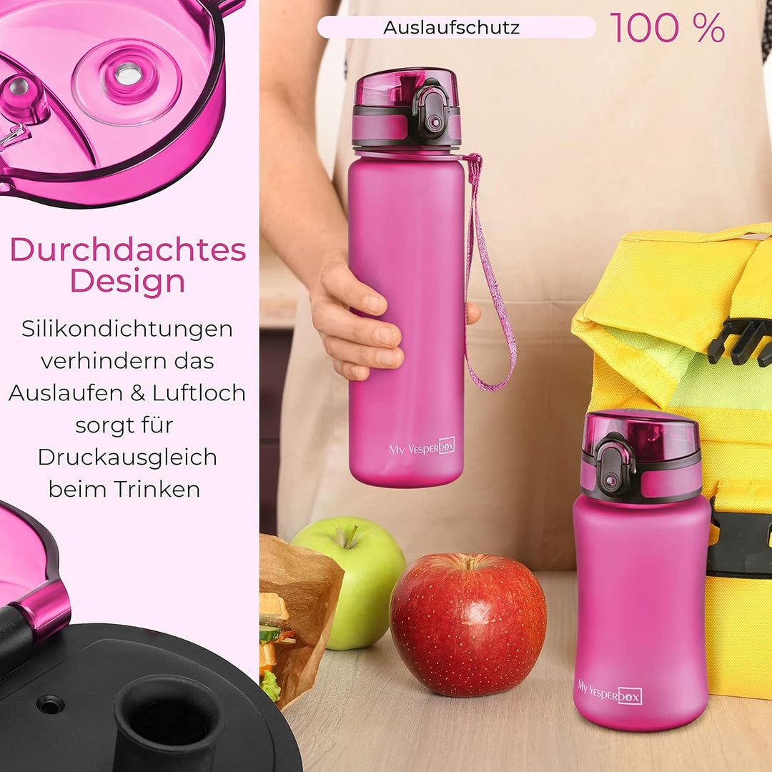My Vesperbox® Trinkflasche Kinder [500ML] - Wasserflasche Kohlensäure Geeignet & Auslaufsicher - Wat