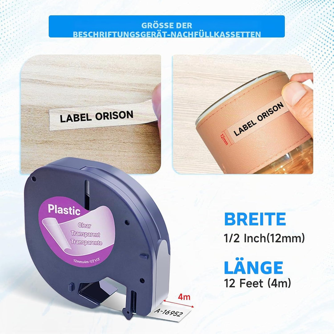 Kompatibel mit Dymo Letratag Refill 16951 16952 Schwarz auf Klar Etikettenband für Dymo Label Maker