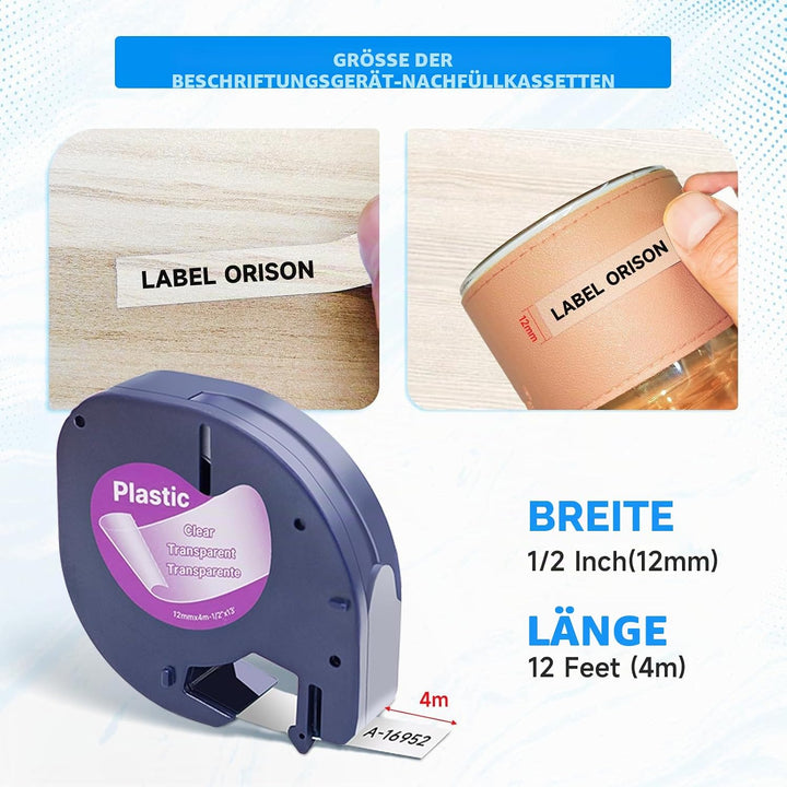 Kompatibel mit Dymo Letratag Refill 16951 16952 Schwarz auf Klar Etikettenband für Dymo Label Maker
