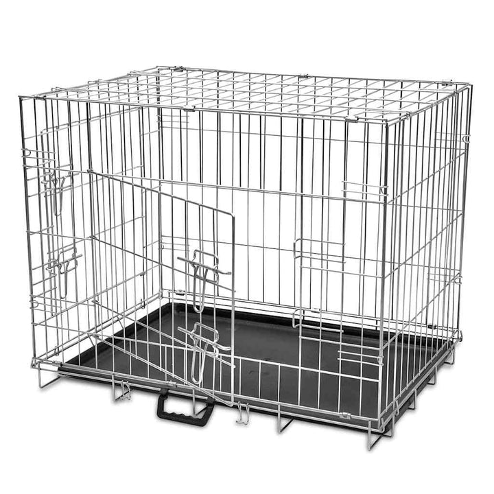 Faltbare Hundebox Metall L mit 2 Türen, galvanisierter Stahl, 95 x 56 x 64 cm, klappbar, transportab