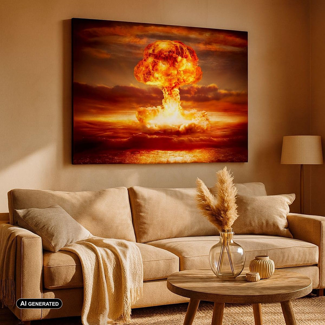 Bilder auf Leinwand 100x70cm Leinwandbild Krieg Atombombe Pilz Apokalypse Gross Wanddeko Bild Schlaf