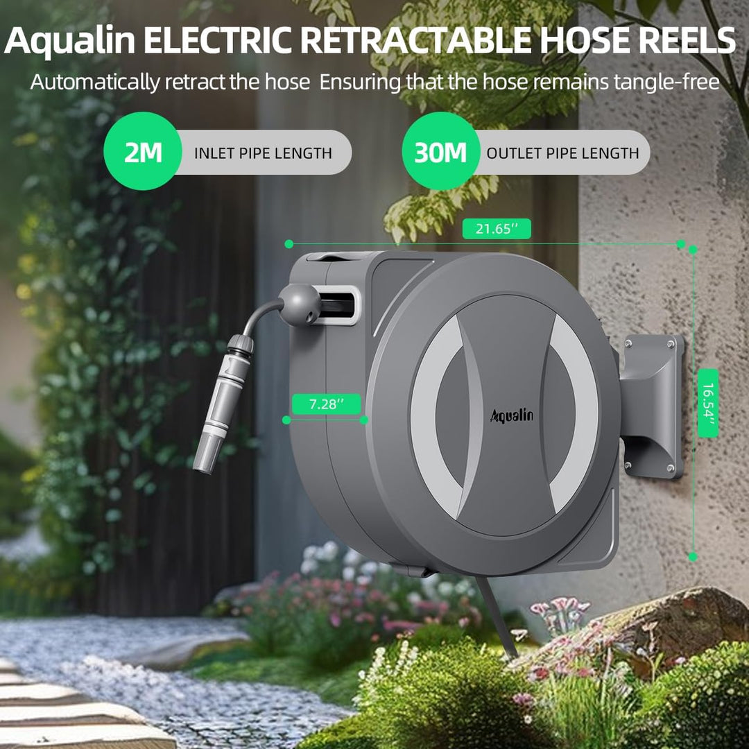 Akku-betriebene einziehbare elektrische Gartenschlauchtrommel‌ Wandmontage-Schlauchtrommel 30m+2m, 1