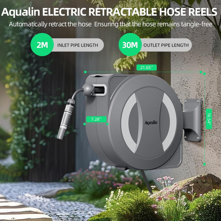 Akku-betriebene einziehbare elektrische Gartenschlauchtrommel‌ Wandmontage-Schlauchtrommel 30m+2m, 1
