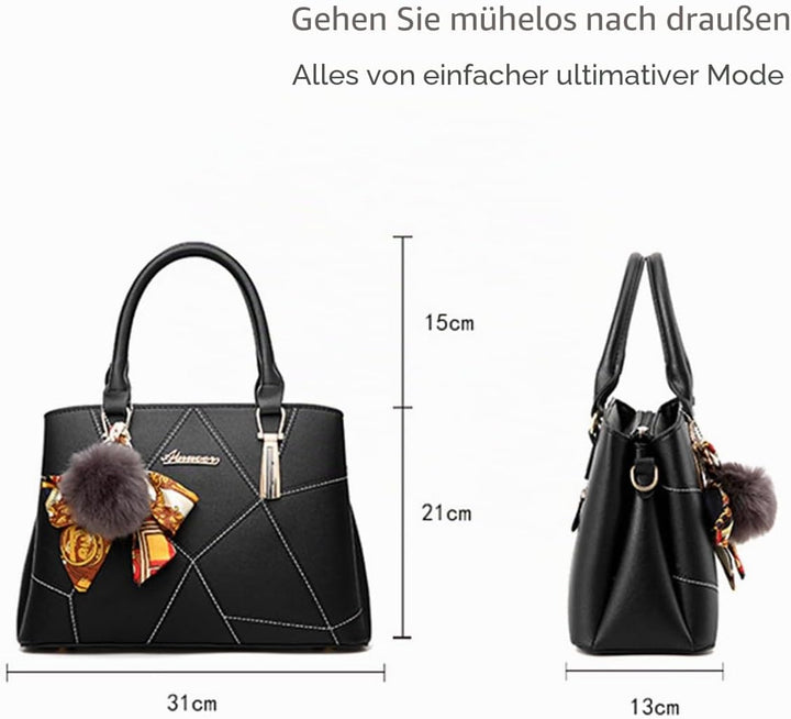 NICOLE&DORIS Modische Damen Handtasche aus Kunstleder Schwarz, Schwarz