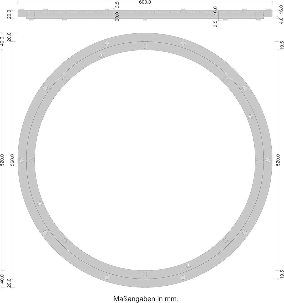 Gedotec Schwerlast-Drehbeschlag 360° Drehscheibe drehbar Ø 600 mm | Drehteller Stahl silber | Druckk