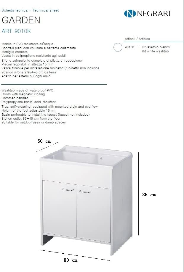 Negrari 9010KAM Waschbecken aus Kunstharz, 80 x 50 cm, Weiss, 80 x 50 cm, 12 Einheiten