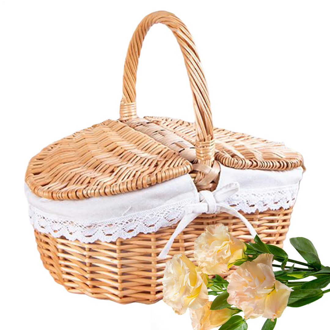 Geflochtenes Picknick mit Henkel – leer aus Korbwaren für Blumen, Aufbewahrungsbox, ideal für , Gart