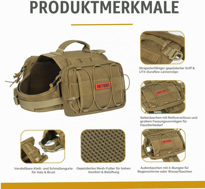 OneTigris Mammoth Hunderucksack 2.0 Version Reissen Camping Wandern Hundebackpack für M/L Grösse Hun